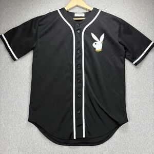 LA Dreamz Baseball Jersey Mens M Black White PB Bunny Button Up Short Sleeve